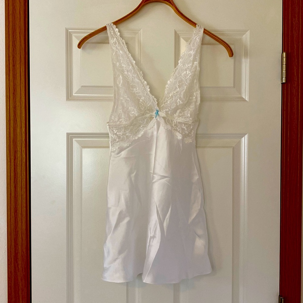 White Chemise/Slip, Blue Bow Detail, Bridal